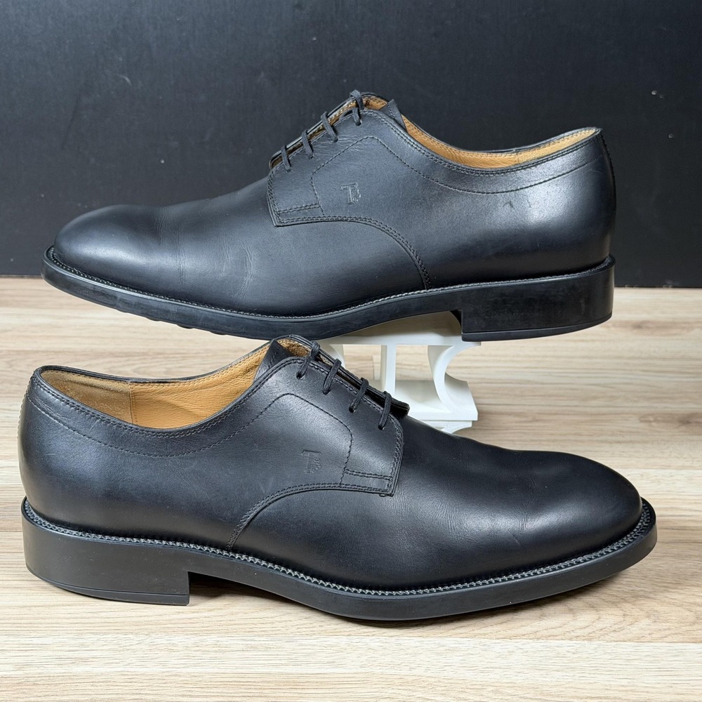 Tods Shoes Mens Size 13.5 Black Leather Derby Dress Plain Toe Formal Italy Made